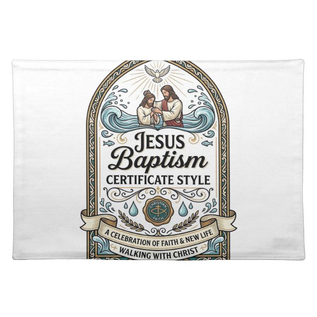 Jesus Baptism Certificate Style Jesus Baptism Cert Cloth Placemat (Front)