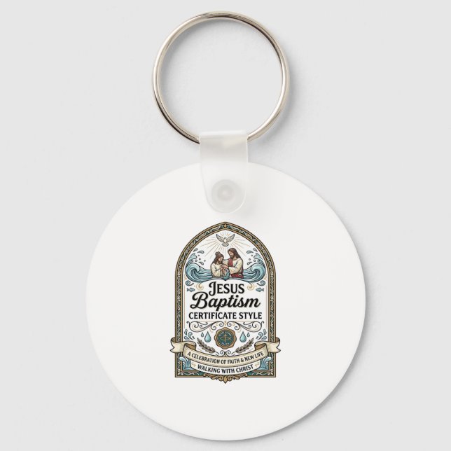 Jesus Baptism Certificate Style Jesus Baptism Cert Keychain (Front)
