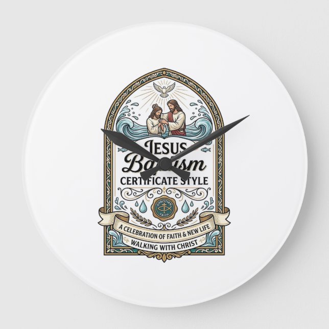Jesus Baptism Certificate Style Jesus Baptism Cert Large Clock (Front)
