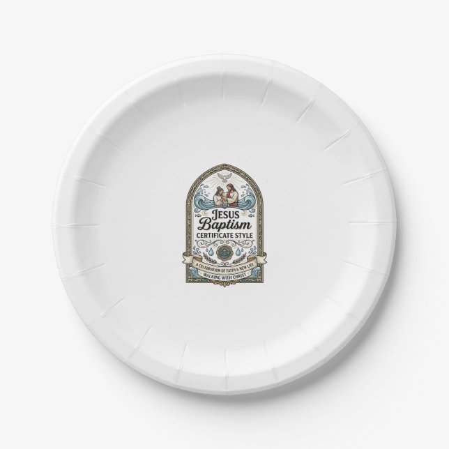 Jesus Baptism Certificate Style Jesus Baptism Cert Paper Plates (Front)