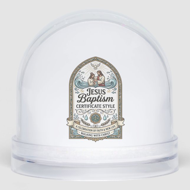 Jesus Baptism Certificate Style Jesus Baptism Cert Snow Globe (Front)