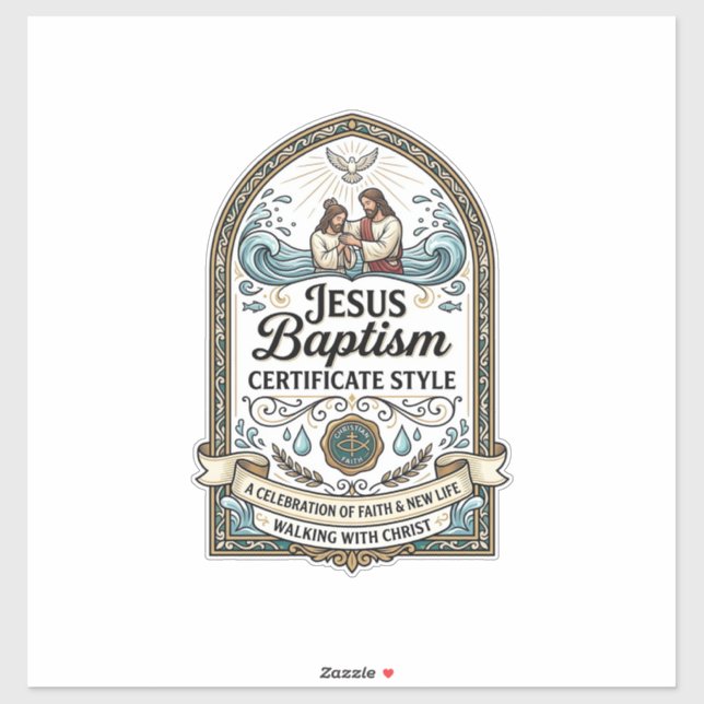Jesus Baptism Certificate Style Jesus Baptism Cert Sticker (Sheet)