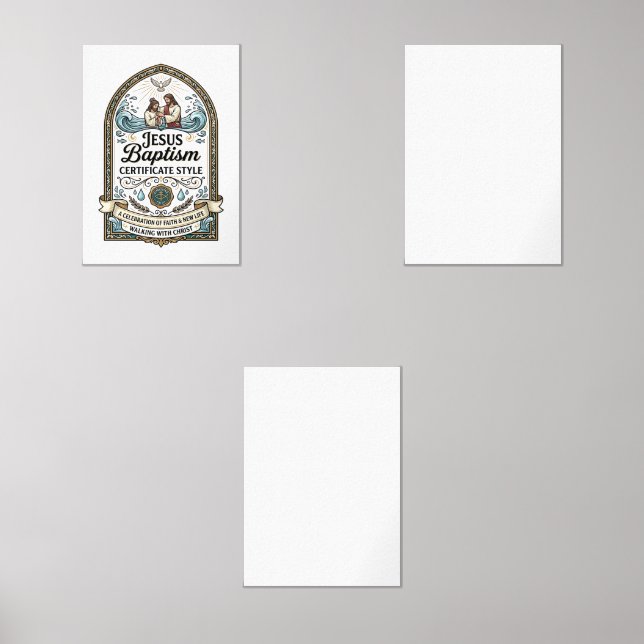 Jesus Baptism Certificate Style Jesus Baptism Cert Wall Art Sets (Front)