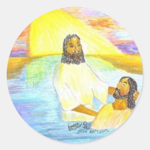 Jesus Baptism Classic Round Sticker