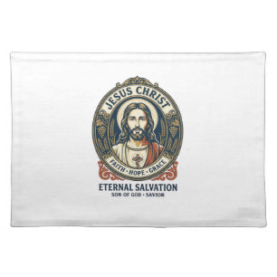Jesus Barber Mens Grooming Graphic Tee Christian A Cloth Placemat
