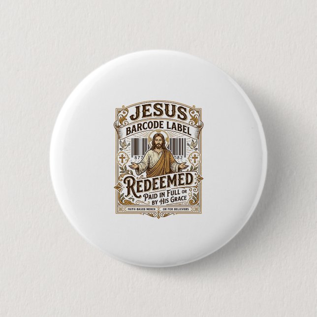 Jesus Barcode Label Redeemed Jesus Barcode Redeeme Button (Front)
