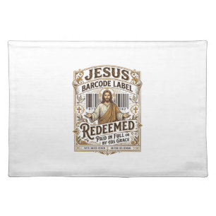 Jesus Barcode Label Redeemed Jesus Barcode Redeeme Cloth Placemat
