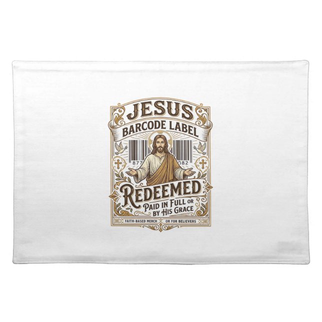 Jesus Barcode Label Redeemed Jesus Barcode Redeeme Cloth Placemat (Front)