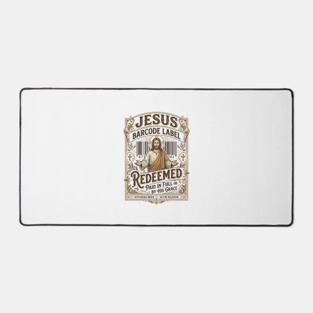 Jesus Barcode Label Redeemed Jesus Barcode Redeeme Desk Mat (Front)