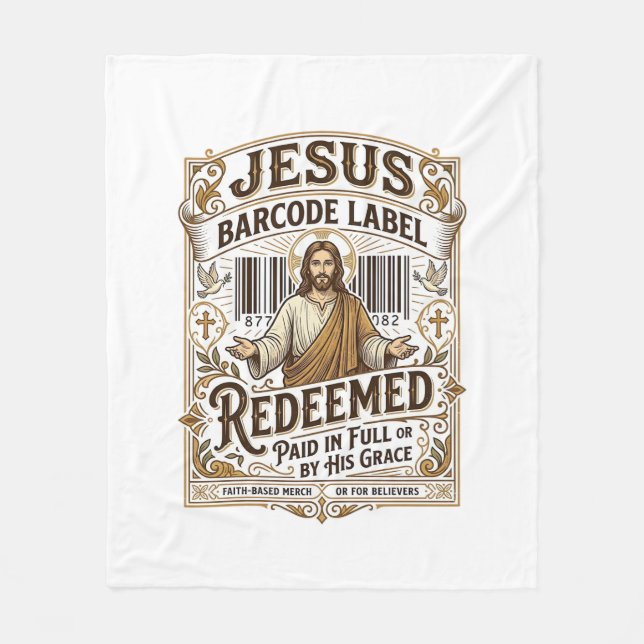 Jesus Barcode Label Redeemed Jesus Barcode Redeeme Fleece Blanket (Front)