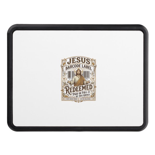 Jesus Barcode Label Redeemed Jesus Barcode Redeeme Hitch Cover (Front)