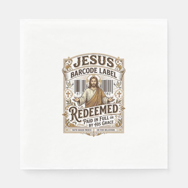 Jesus Barcode Label Redeemed Jesus Barcode Redeeme Napkins (Front)