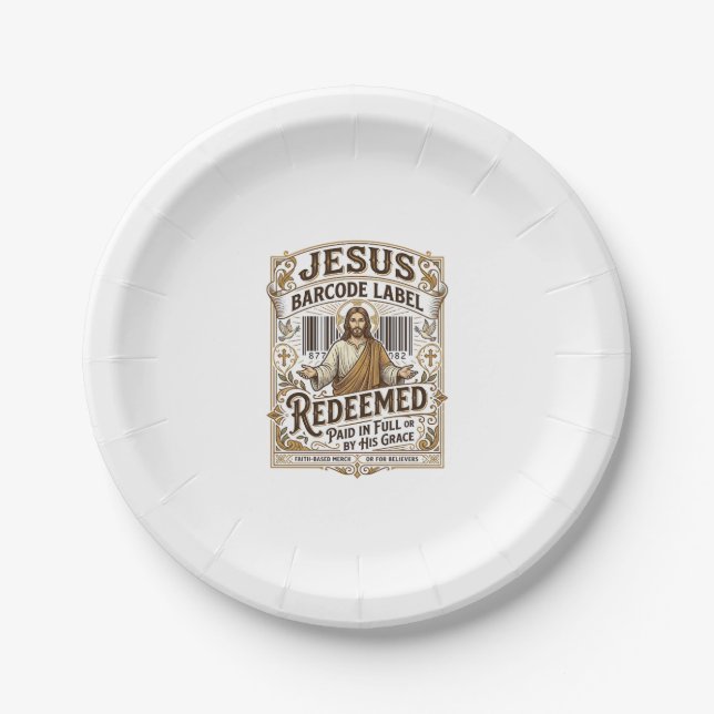 Jesus Barcode Label Redeemed Jesus Barcode Redeeme Paper Plates (Front)