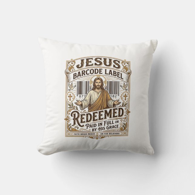Jesus Barcode Label Redeemed Jesus Barcode Redeeme Throw Pillow (Front)