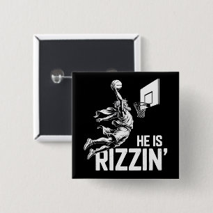 Jesus Basketball He Is Rizzin' Funny Christian Button