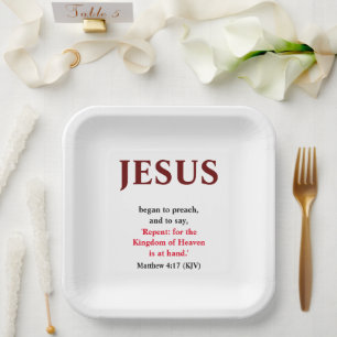 Jesus Began To Preach. Matthew 4:17 Square Paper Plates