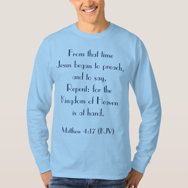 JESUS Began to Preach Navy Blue on Light Blue T-Shirt (Front)
