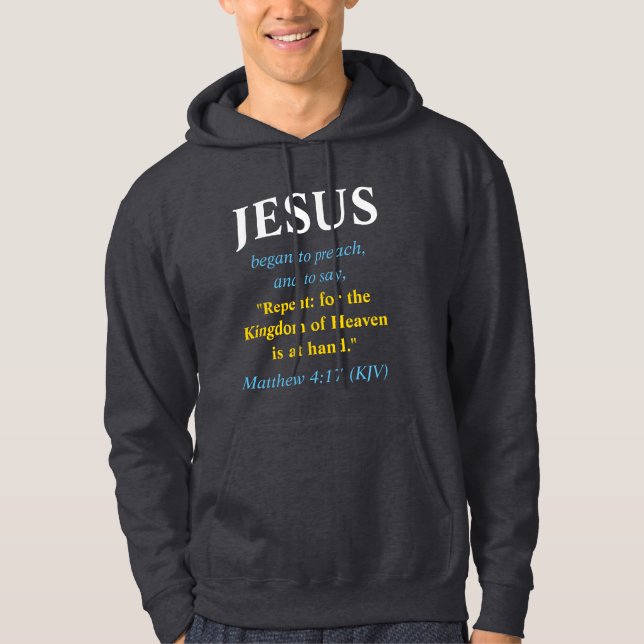JESUS Began To Preach: Repent. Gold, White, & Blue Hoodie (Front)