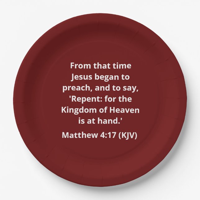 JESUS Began To Preach: Repent - Modern Christmas Paper Plates (Front)