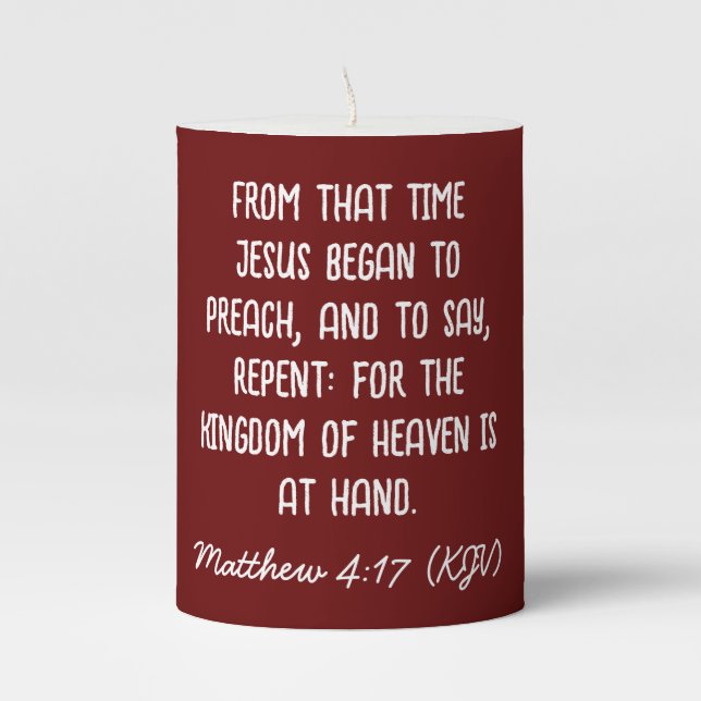 JESUS Began To Preach: Repent - Modern Christmas Pillar Candle (Front)