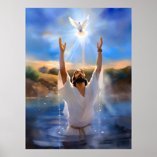 Jesus Being Baptized In Jordan River Poster