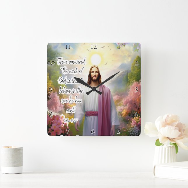 Jesus: Believe, God's Sent One Square Wall Clock (Home)