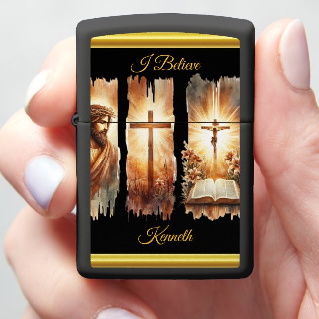 Jesus Believe Religious Art  Zippo Lighter (In Hand)