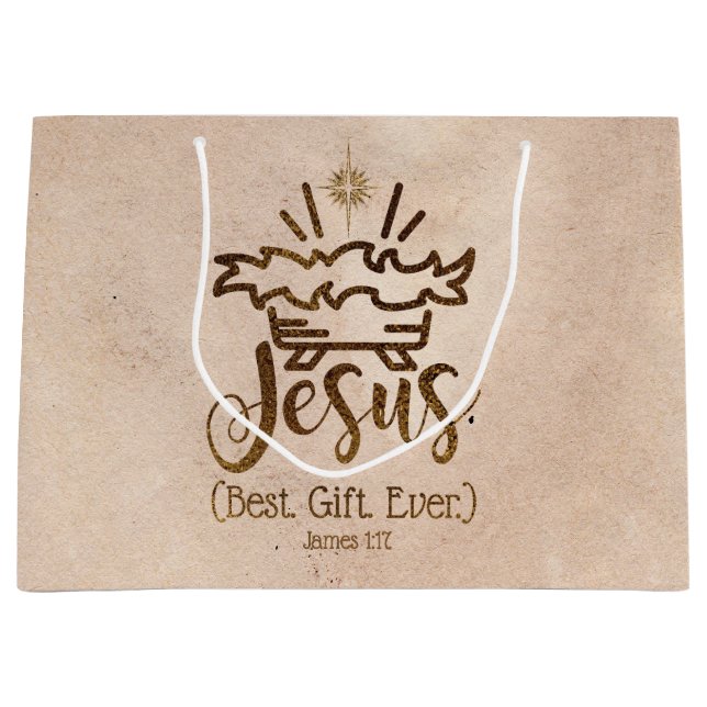 JESUS BEST GIFT EVER Christmas Scripture Cream Large Gift Bag (Front)