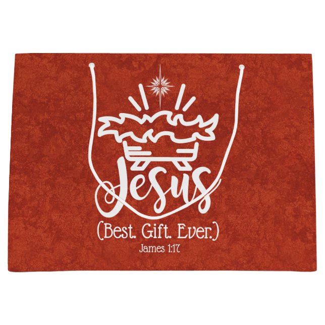 JESUS BEST GIFT EVER Christmas Scripture Red Large Gift Bag (Front)