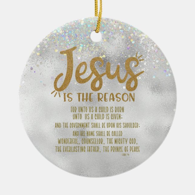 Jesus, Bible Verse Joyful Christmas Ceramic Ornament (Front)