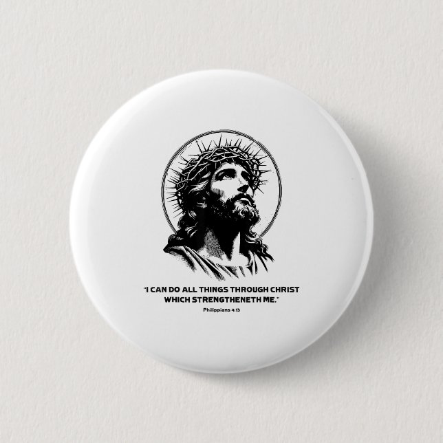 Jesus, Bible Verse Philipans 4_13 Christian God  Button (Front)