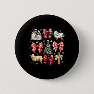 Jesus Birth Christmas Coquette Bow Nativity Scene  Button