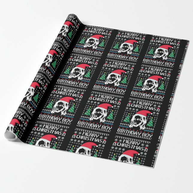 Jesus Birthday Ugly Christmas Sweater Wrapping Paper (Unrolled)