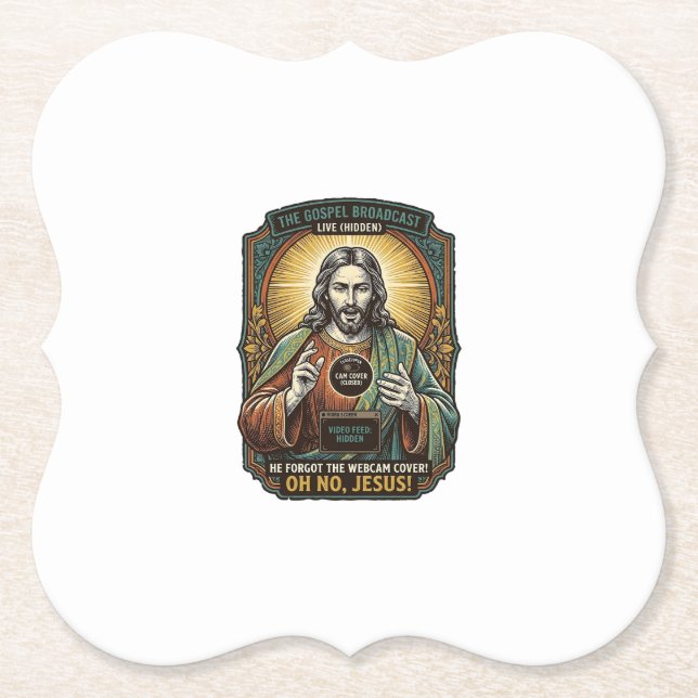 Jesus Black Screen Forgotten Webcam Cover Virtual  Paper Coaster (Front)