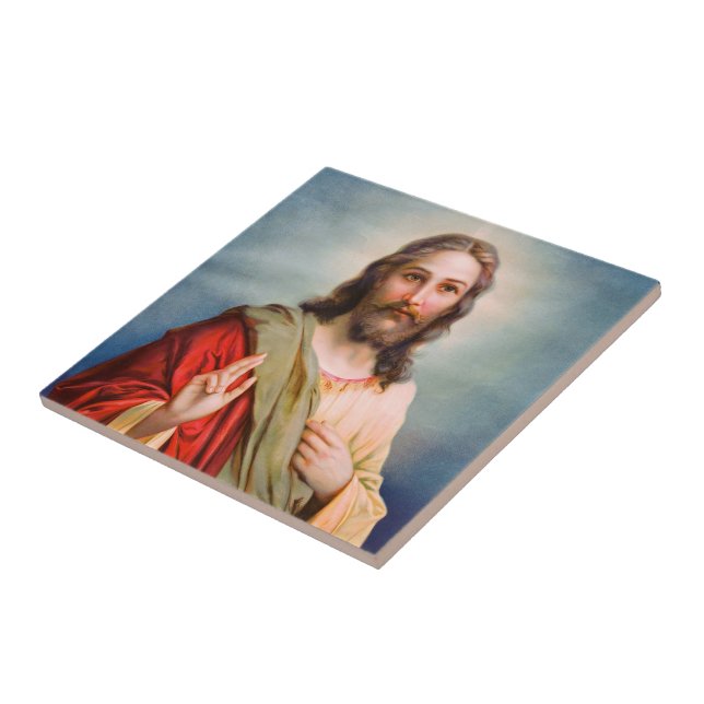 Jesus Blessing Divine Mercy Catholic Home Decor Ceramic Tile (Side)