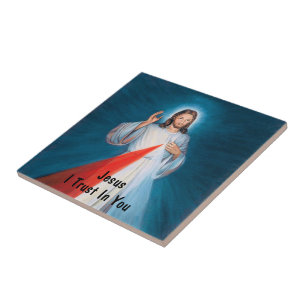 Jesus Blessing Divine Mercy I Trust in You Quote Ceramic Tile