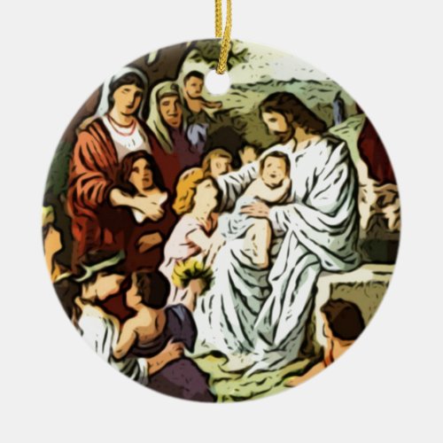 Jesus blessing the children ceramic ornament