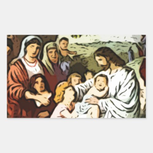 Jesus blessing the children rectangular sticker
