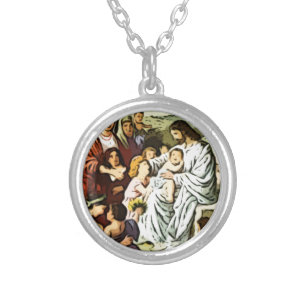 Jesus blessing the children silver plated necklace