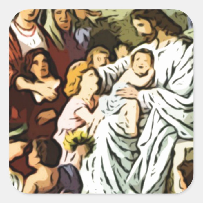 Jesus blessing the children square stickers