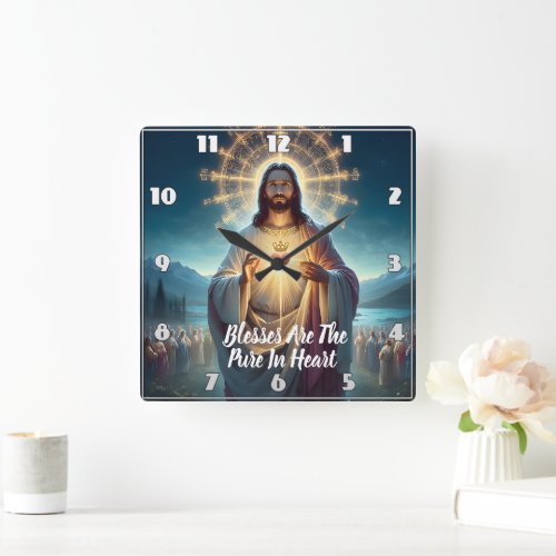 Jesus Blessing the Pure Heart Amidst Many Square Wall Clock