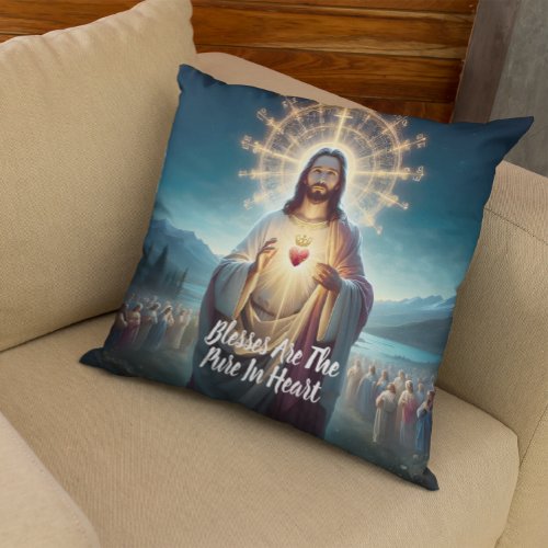 Jesus Blessing the Pure Heart Amidst Many Throw Pillow