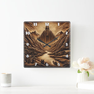 Jesus Blessing Valley at Dusk Square Wall Clock