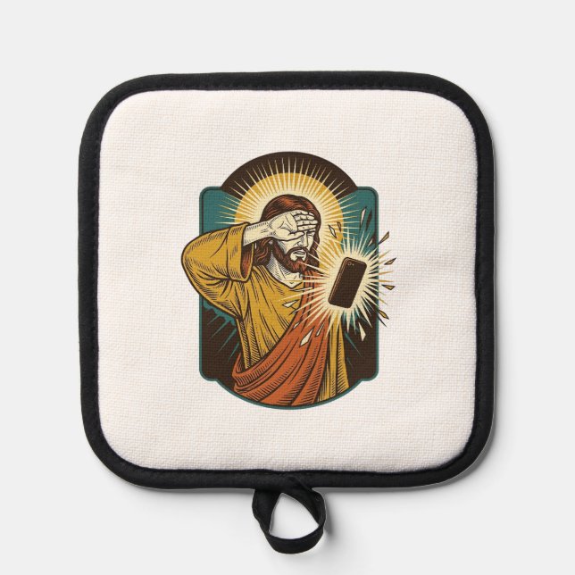 Jesus Blinding Max Phone Brightness Midnight Scrol Pot Holder (Front)