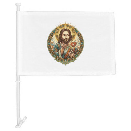 Jesus Blowing Kiss Red Heart Like Button Humor_1 Car Flag