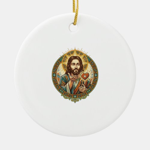 Jesus Blowing Kiss Red Heart Like Button Humor_1 Ceramic Ornament