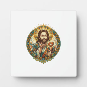 Jesus Blowing Kiss Red Heart Like Button Humor_1 Plaque