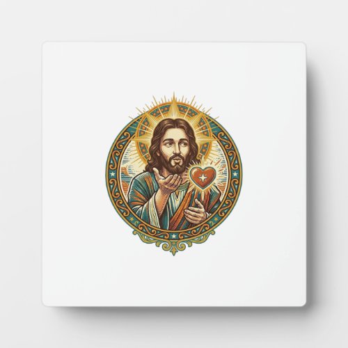 Jesus Blowing Kiss Red Heart Like Button Humor_1 Plaque