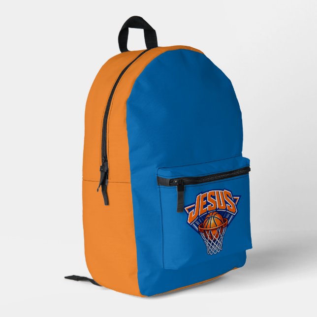 JESUS - Blue and Orange Printed Backpack (Back Corner Left)