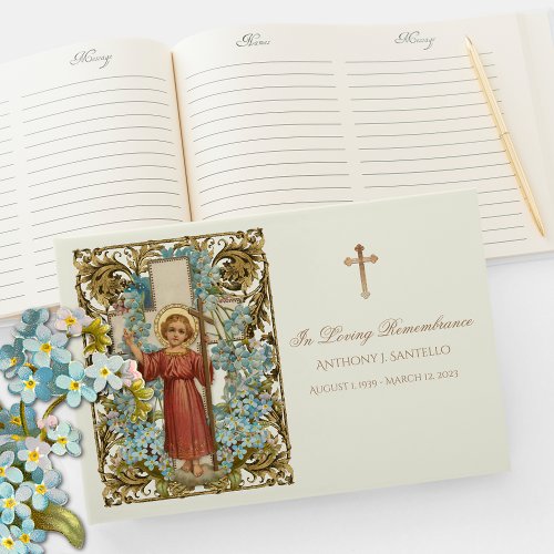 Jesus Blue Floral  Memorial Jesus Funeral  Guest Book